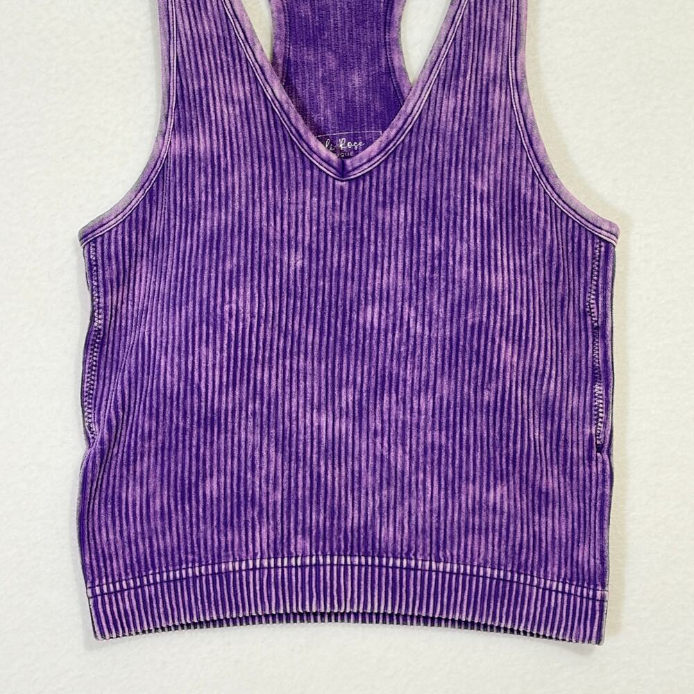 Kali Rose Tank Top Womens Large Purple Tie Dye V-Neck Ribbed Knit Built in Bra - Picture 3 of 8